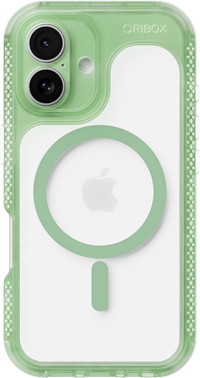 ORIbox Seralyn Series for iPhone 16 Case - MagSafe Compatible, Triple-Layer Shockproof Protection, Crystal-Clear Back with Elegant Matte Frame(6.1", Sage Aura)