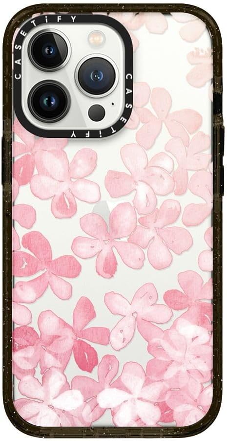 CASETiFY Impact Case for iPhone 13 Pro [Slim / 8.2 ft. 4X Military Grade Drop Protection/Wireless Charging Compatible] - Spring Blossoms - Clear Black