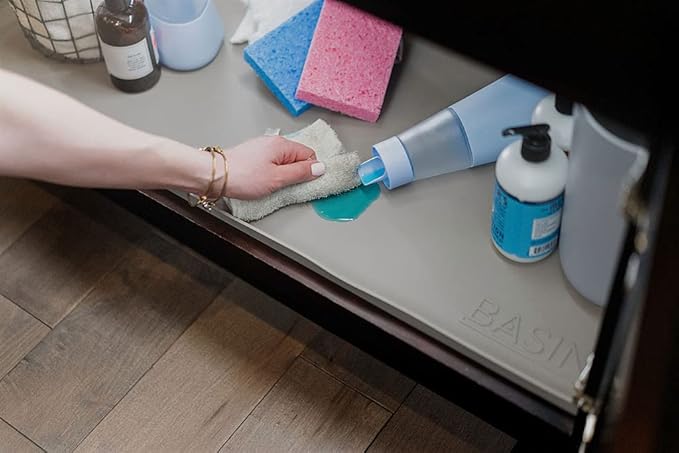 BASIN - Under Sink Mats for Kitchen Waterproof - The Original Silicone Under Sink Liner Drip Tray - Designed in USA - Sink Cabinet Protector for Water Drips, Leaks, Spills - 28"x22" Taupe