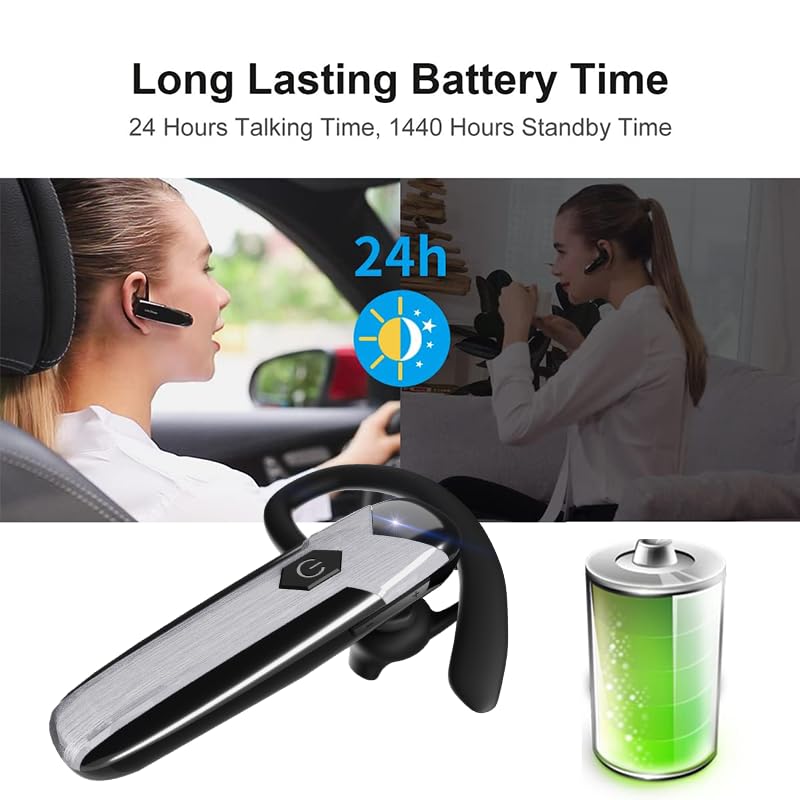 Bluetooth Headset V5.3 Single-Ear Earpiece with Wireless Microphone 48H Battery, Bluetooth Earpiece - Handsfree for Driving/Truck Drivers, Compatible with iPhone, Android, Samsung