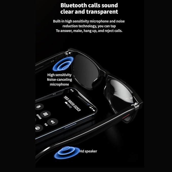 IVY AI Smart Glasses - Glesses Lens Kits (Blue Light Blocking & Sunglasses & Pink & Blue) for Office Outdoor Sports Drive - Smart Bluetooth Audio Glasses for Men & Women - Black Frame