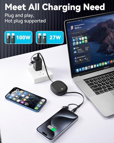 5 in 1 Retractable Cable,Multi Charging Cord for Multiple Devices,100W 2Pcs