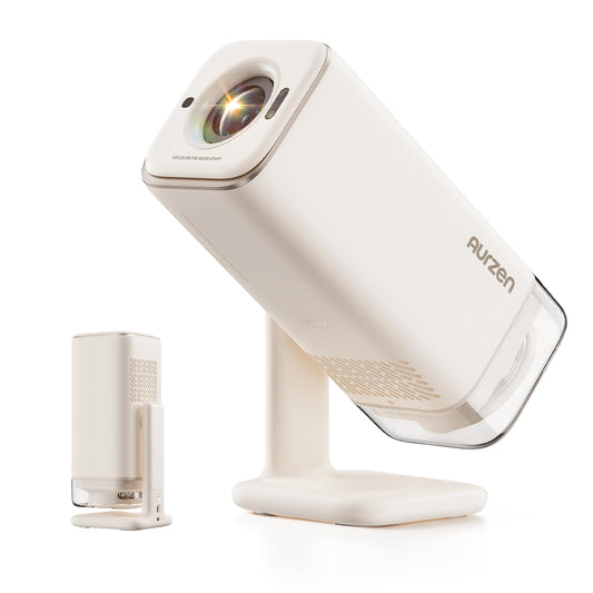 Aurzen BOOM Air Google TV Portable Projector with USB-C Powered, Off-White