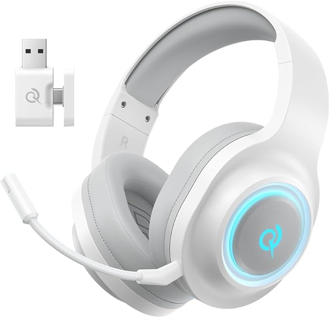 QCY Gaming Headset for PC/PS5/PS4/Switch, HEROAD V200 Over Ear Headphones, USB-C, 240Hr Battery, 7.1 Surround Sound, 2.4GHz Wireless Headphones for Multi-Platform, Bluetooth 6.0