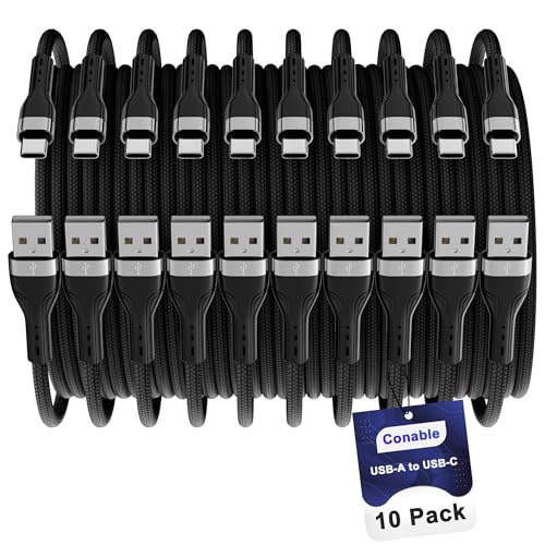 USB C Cable (8FT, 10 Pack), USB A to USB Cord, 3A Fast Charging, Braided