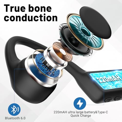 Bone Conduction Headphones, Bluetooth 6.0 Open-Ear Ergonomic Wireless Sports Headphones, IPX5 Waterproof Sweatproof, 10H Playtime for Running, Gym, Training, Fitness
