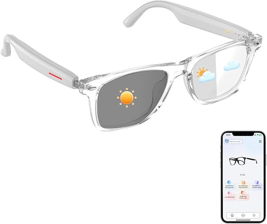 AI Bluetooth Glasses, AI Glasses Powered by ChatGPT, Color-Change Lenses, Support 169 Languages, Real-Time Translation via APP, Smart Glasses for Meeting/Travel/Trade (Clear)