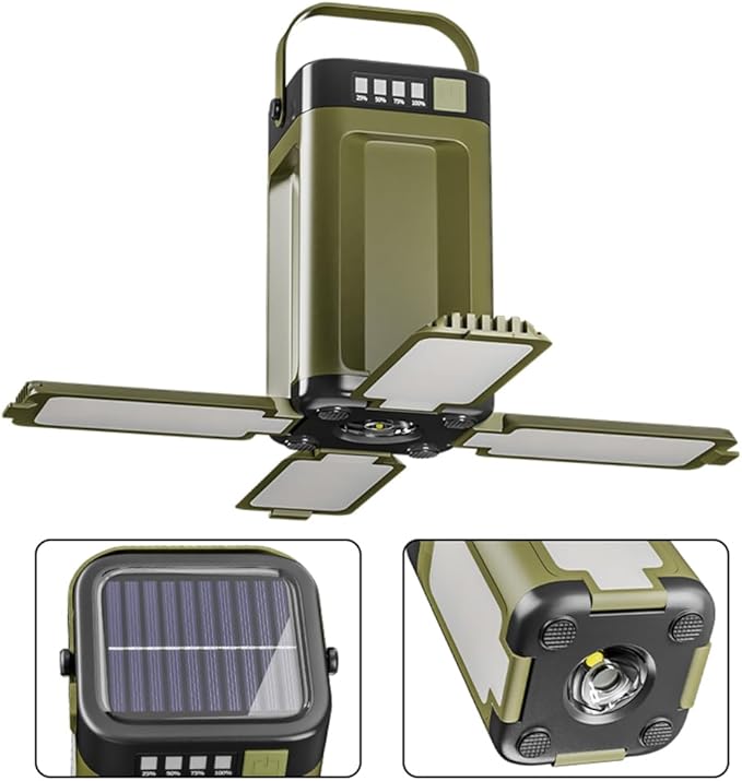 IPX4 Waterproof Led Camping Lantern with Solar Panel and Type-C Charging, 4-Panel Expandable Design, Power Bank Function, Ideal for Power Outages, Outdoor Activities, and Flashlight Needs