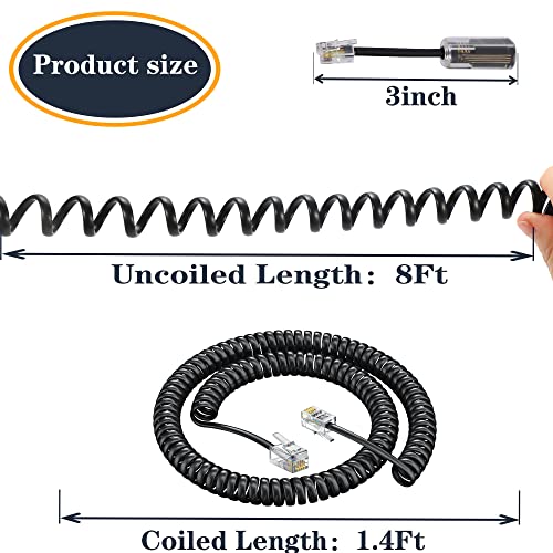 Telephone Handset Cord,Coiled Wire 8Ft Uncoiled / 1.4Ft Coiled Landline Phone Handset Cable RJ9 4P4C Telephone Accessory (Cord+Detangler)