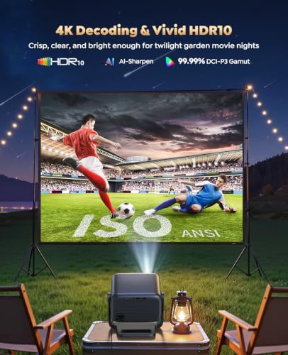 Smart 4K Support Projector [Google TV 14.0 & 360° Stand] with WiFi 6, Bluetooth 5.4, HDR10, 30W Hi-Fi, AI Auto Focus, Outdoor Portable Short Throw Movie Projector for Home Theater Bedroom Ceiling