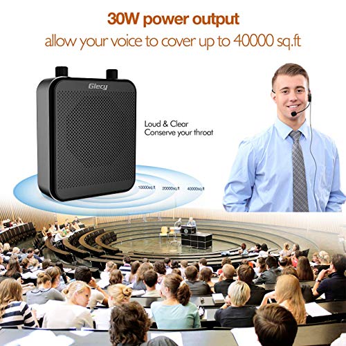 Portable Voice Amplifier, 30W 2800mAh Bluetooth Rechargeable Personal Voice Amplifier with Microphone Headset, Pa Systems Speaker for Multiple Locations Classroom, Meetings and Outdoors