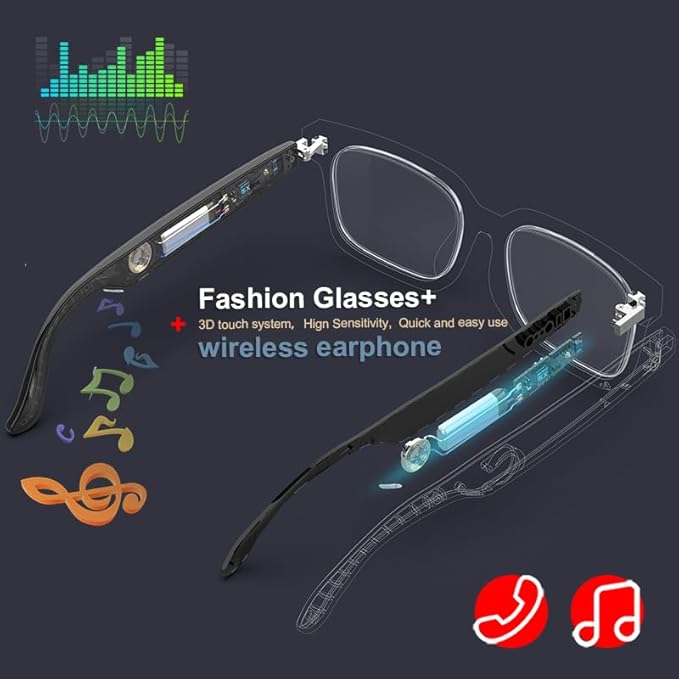 Bluetooth Audio Smart Sunglasses with Speakers, UV400 Protection Blue Light Blocking Glasses for Men Women
