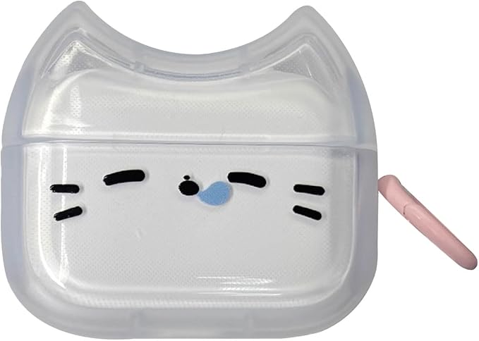 Transparent Clear Earphone Case for AirPods Pro, Cute Lovely Cat Face Soft TPU Silicone Case, Kitty AirPods Pro 2 Cover Protective Skin Shockproof Protector for iPod Earbuds -Sleeping Cat