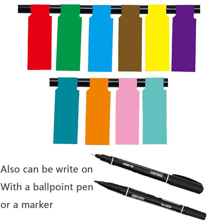 14 Sheet Multicolor Cable Labels, 420 Pcs Waterproof Vinyl P-Shaped Cable Tages for Cord Management,Self-Adhesive Handwritten Wire Markers for Electronics Cable Organize,Printable for Laser Printer