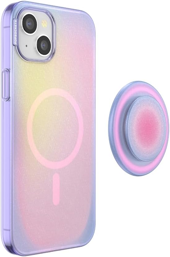 PopSockets iPhone 15 Plus Phone Case with MagSafe, Wireless Charging Compatible, Purple - Aura