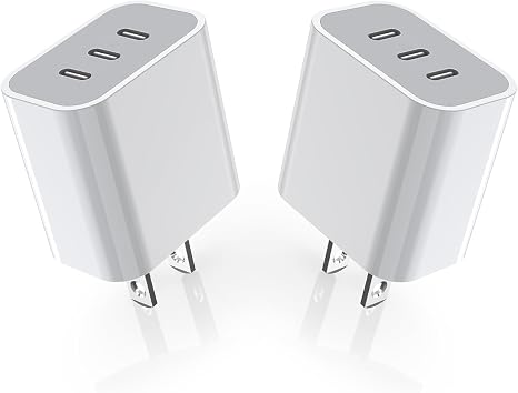 iPhone 16/17 Charger Block,USB C Charger [2 Pack] 35W 3-Port Wall Cube Fast Type C Charging Block PD Power Adapter for iPhone 17/17 Pro Max/16/16Pro/15/15Pro/14 Pro Max/13/12/11, iPad,Galaxy,Pixel 4/3