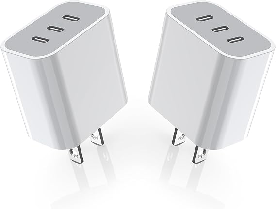 iPhone 16/17 Charger Block,USB C Charger [2 Pack] 35W 3-Port Wall Cube Fast Type C Charging Block PD Power Adapter for iPhone 17/17 Pro Max/16/16Pro/15/15Pro/14 Pro Max/13/12/11, iPad,Galaxy,Pixel 4/3
