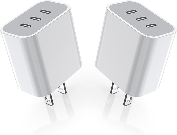 iPhone 16/17 Charger Block,USB C Charger [2 Pack] 35W 3-Port Wall Cube Fast Type C Charging Block PD Power Adapter for iPhone 17/17 Pro Max/16/16Pro/15/15Pro/14 Pro Max/13/12/11, iPad,Galaxy,Pixel 4/3