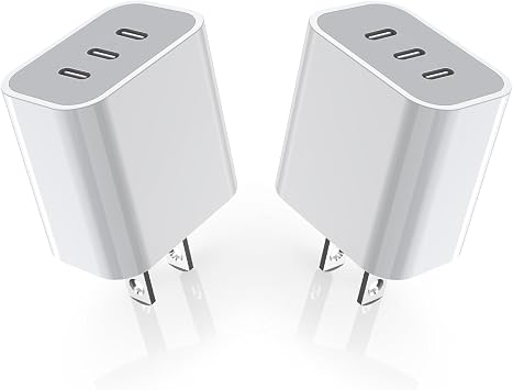 iPhone 16/17 Charger Block,USB C Charger [2 Pack] 35W 3-Port Wall Cube Fast Type C Charging Block PD Power Adapter for iPhone 17/17 Pro Max/16/16Pro/15/15Pro/14 Pro Max/13/12/11, iPad,Galaxy,Pixel 4/3