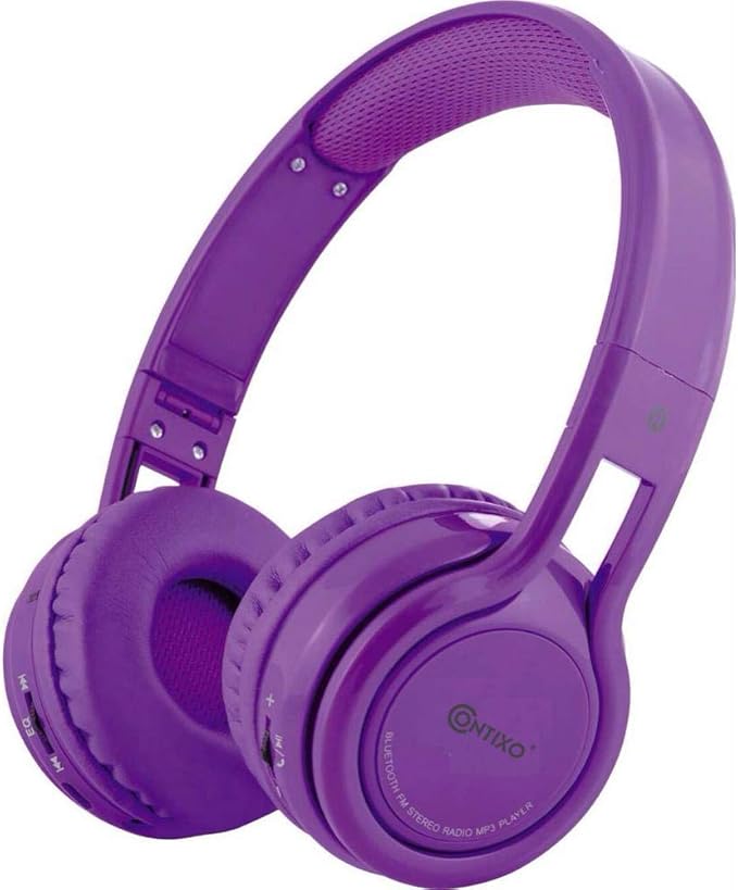 Contixo KB-2600 Premium Foldable Headphones for Kids - 85db Volume Limiter - Over-Ear and Built-in Mic Wirelesss for Children - Purple