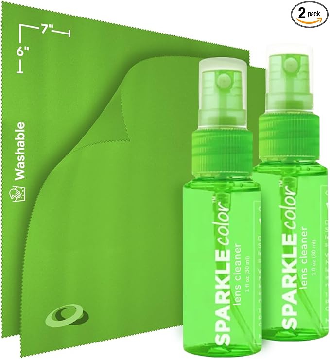 Sparkle Anti-Reflective Safe Lens Cleaner Spray Kit - (2) 1oz Glasses Cleaner Bottle & (2) Microfiber Cloth for Eyeglasses, Sunglasses, Lenses, Screens and Camera Cleaning Kit (4 Piece Set)