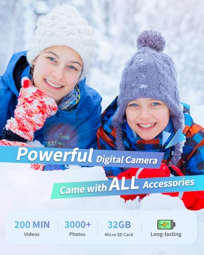 Digital Camera FHD 1080P Point and Shoot Camera with 32GB Card, Pearl White