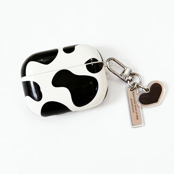 for Airpods 4 Gen Case 2024, Cute Cow Airpods 4th Generation Protective Hard Skin Women Girl with Keychain for Apple iPod Pro 4 Gen Case- Black Cow for Women Girls- Black Cow