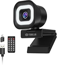 TOALLIN 4K Webcam with Ring Light, Remote Control, PDAF Autofocus