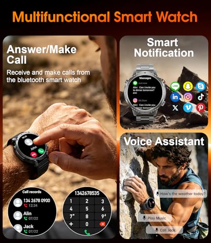 LIGE Military Smart Watch for Men, 1400mAh 60-Days Battery, 1.85" HD Smartwatch with LED Flashlight, 100+ Sports Mode, IP68 Waterproof, Pedometer, Fitness Watch for Android iOS - Image 5