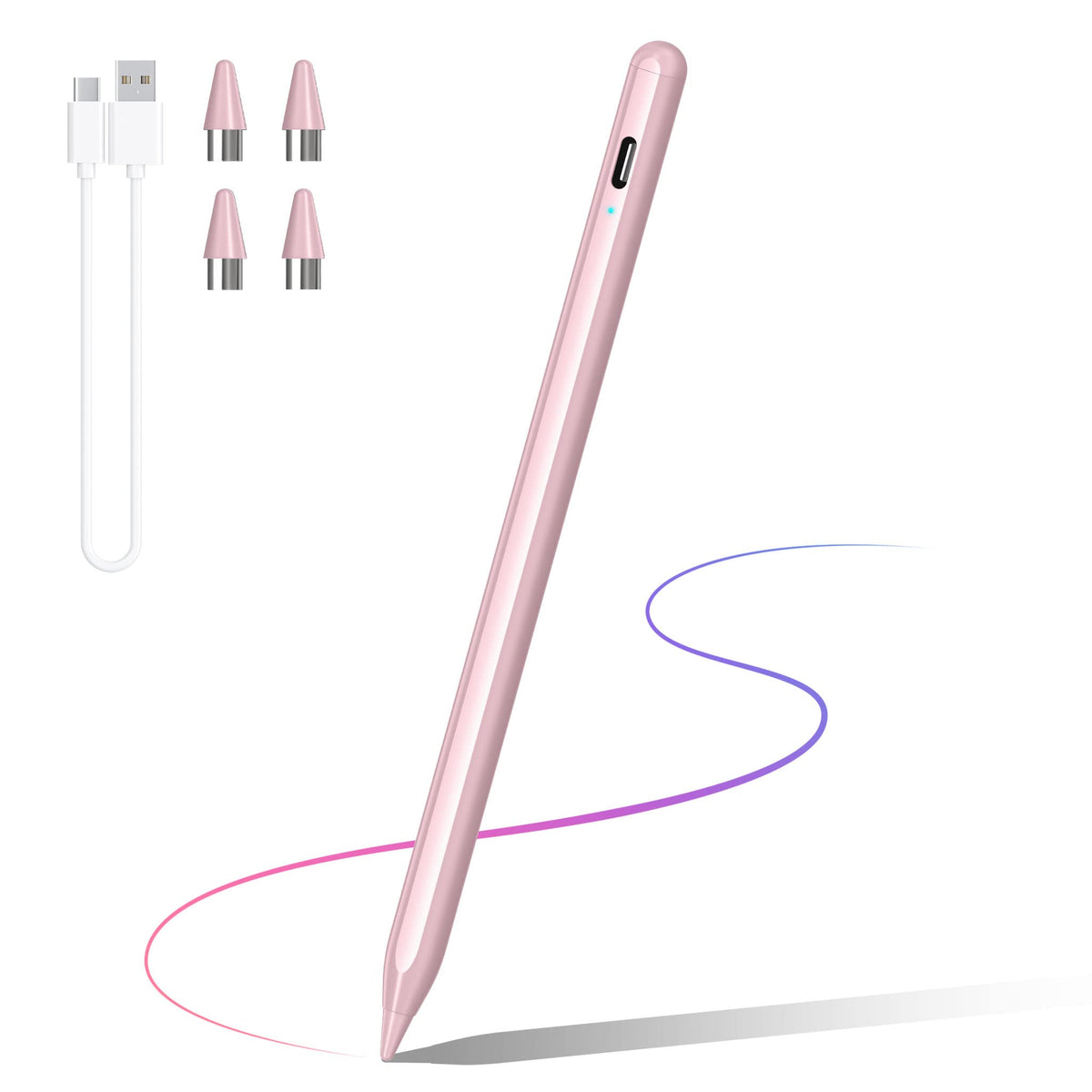 DRYMOKINI Stylus Pen, Active Stylus Pen Touch Screens Compatible for Android and i-OS Tablet/Phones, Rechargeable Universal Stylus Pencil Compatible for A-pple/i-Pad/Phone Tablet, Pink