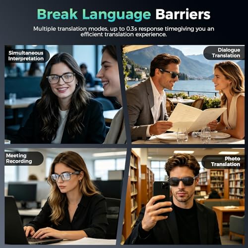 2026 AI Smart Glasses for Men & Women,AI Real-Time Translator,Music Playback & Hands-Free Calls,Intelligent Touch,IP67 Waterproof with Bluetooth Glasses (Sunglasses Lens+Photochromic Lens+Brown Lens)