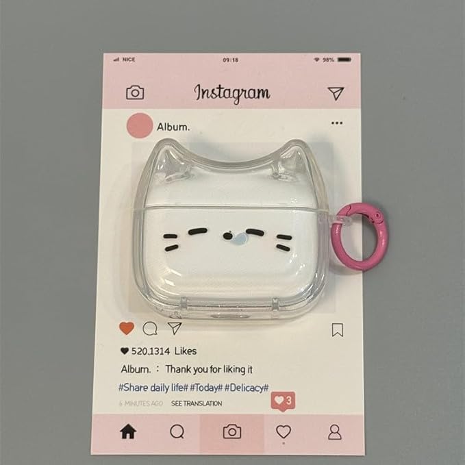 Transparent Clear Earphone Case for AirPods Pro, Cute Lovely Cat Face Soft TPU Silicone Case, Kitty AirPods Pro 2 Cover Protective Skin Shockproof Protector for iPod Earbuds -Sleeping Cat