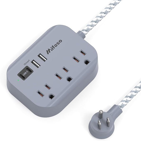 Cruise Ship Essentials - 1Ft Flat Extension Cord with Multiple Outlets, Power Strip USB Charging Station with Non Surge Protector for Cruise Ship, Travel, Dorm Room Essentials, Grey