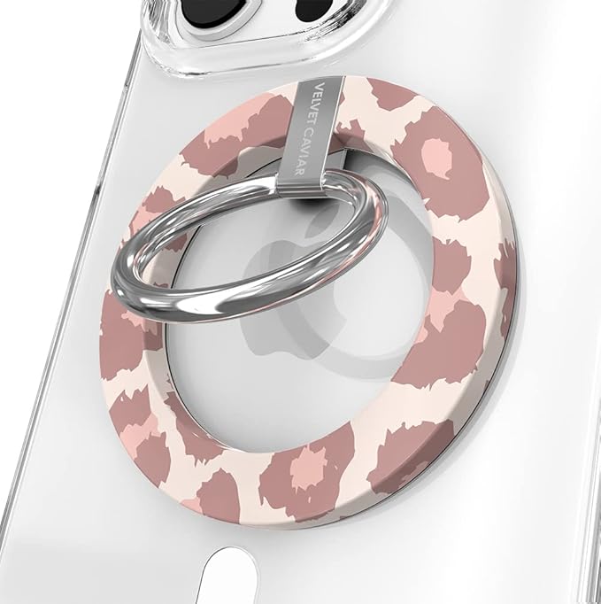 VELVET CAVIAR Compatible with MagSafe Phone Grip - Magnetic Ring Holder with Adjustable Stand - Removable MagSafe Accessories for iPhone 16, 15, 14, 13, 12 (Blush Leopard)