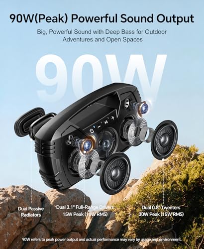 Outdoor Bluetooth Speaker, IPX7 Waterproof, 90W Peak, 32H, Black - Image 3