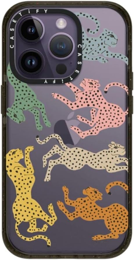 CASETiFY Impact iPhone 14 Pro Case [4X Military Grade Drop Tested / 8.2ft Drop Protection] - Rainbow Cheetah by Megan Galante - Glossy Black