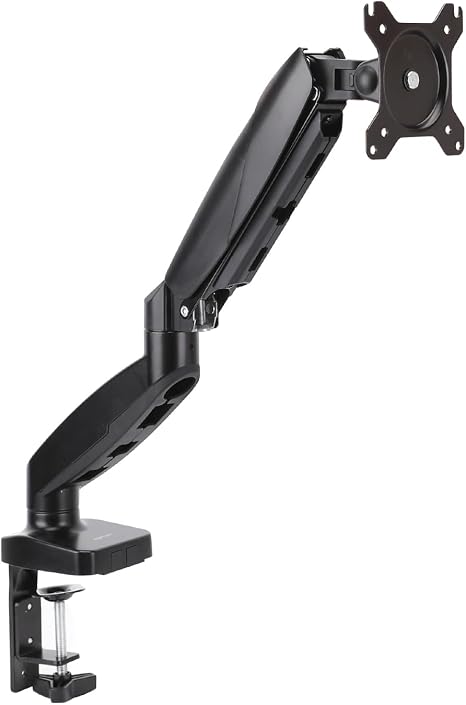 Amazon Basics Gas Spring Single Monitor Arm Desk Mount, Adjustable Tension, Fits 15–27 Inch Monitors, Supports 4.4–15.4 lbs, VESA 75x75/100x100, Black