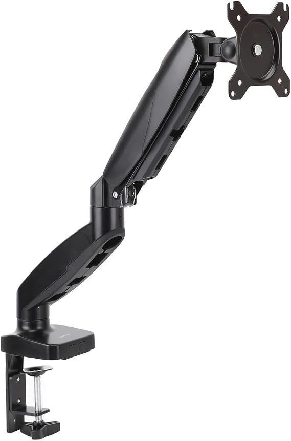 Amazon Basics Gas Spring Single Monitor Arm Desk Mount, Adjustable Tension, Fits 15–27 Inch Monitors, Supports 4.4–15.4 lbs, VESA 75x75/100x100, Black