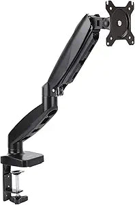 Amazon Basics Gas Spring Single Monitor Arm Desk Mount, Adjustable Tension, Fits 15–27 Inch Monitors, Supports 4.4–15.4 lbs, VESA 75x75/100x100, Black