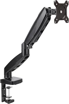 Amazon Basics Gas Spring Single Monitor Arm Desk Mount, Adjustable Tension, Fits 15–27 Inch Monitors, Supports 4.4–15.4 lbs, VESA 75x75/100x100, Black