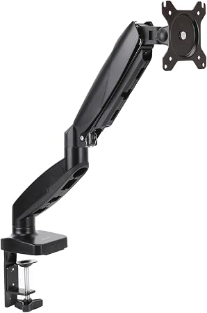 Amazon Basics Gas Spring Single Monitor Arm Desk Mount, Adjustable Tension, Fits 15–27 Inch Monitors, Supports 4.4–15.4 lbs, VESA 75x75/100x100, Black