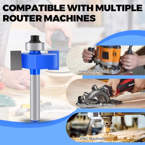 4 Pcs Rabbeting Router Bits Set 1/4 Inch Shank, Carbide Tipped Rabbet Router Bit with 6 Bearings Set, Router Accessories Interchangeable Adjustable Multi Depths Cutter for Cutting Rabbet Slots