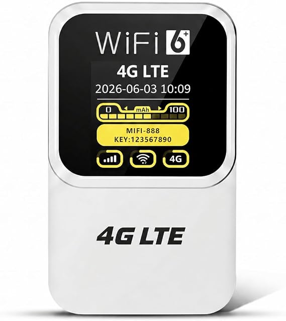 Unlocked 4G LTE Mobile WiFi Hotspot, Portable Travel Router with SIM Card Slot, Qualcomm Chipset, Up to 300Mbps WiFi, 3000mAh Battery, Connects 15 Devices, WPA3 Security