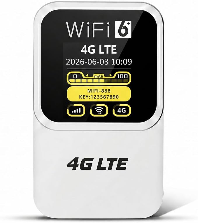 Unlocked 4G LTE Mobile WiFi Hotspot, Portable Travel Router with SIM Card Slot, Qualcomm Chipset, Up to 300Mbps WiFi, 3000mAh Battery, Connects 15 Devices, WPA3 Security