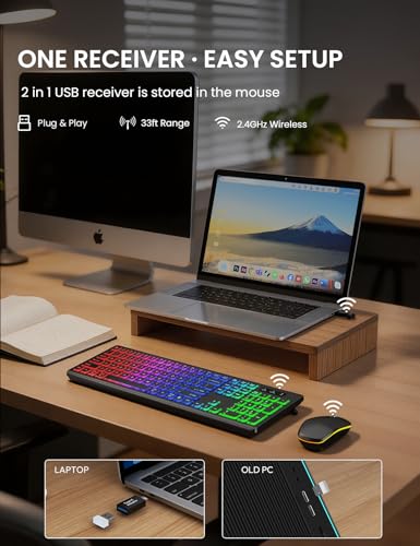 Wireless Keyboard and Mouse Combo with RGB Backlit, Rechargeable - Image 4