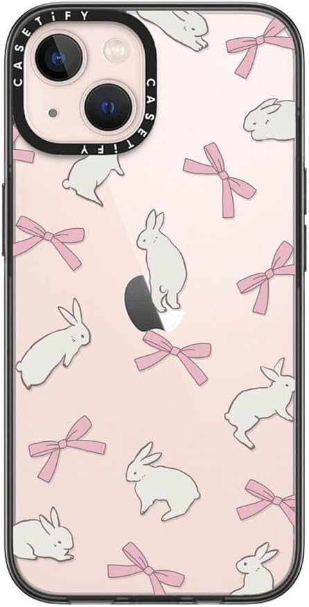 CASETiFY Compact iPhone 13 Case [4 ft. 2X Military Grade Drop Protection/Slim/Lightweight] - Rabbit Ribbon - Clear Black