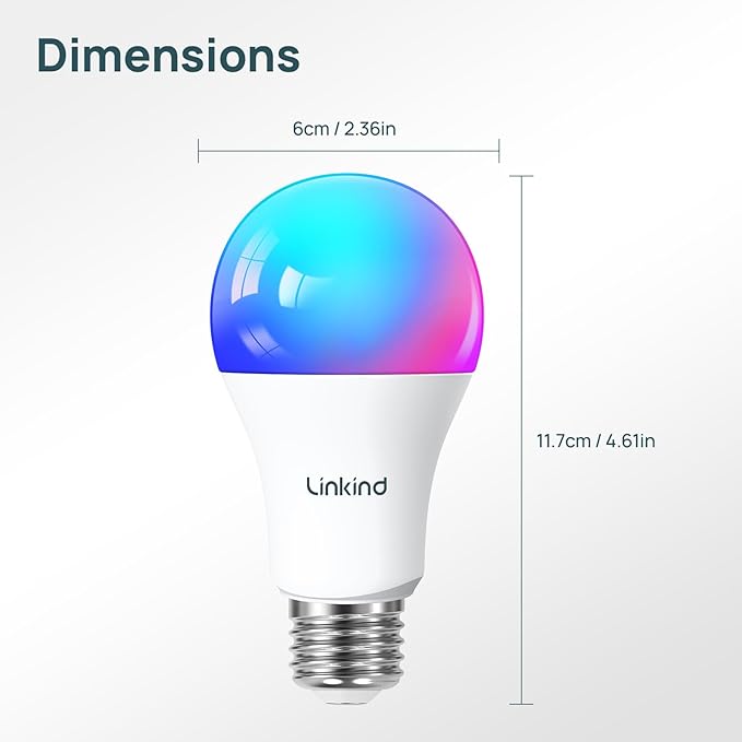 Linkind Smart Light Bulbs, 1100LM (75W Equivalent) Smart Bulb, Work with Alexa & Google Home, RGBTW Color Changing Bulbs Music Sync, 2.4GHz Wi-Fi & Bluetooth, LED Alexa Light Bulbs 11W, A19 E26, 4Pack