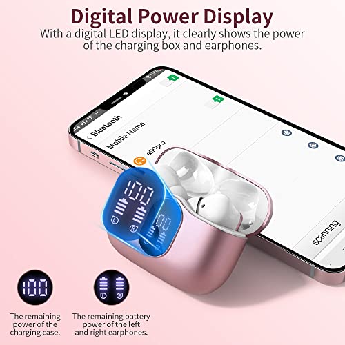 Wireless Earbuds, Bluetooth 5.4 Headphones Bass Stereo/ENC Mic, Pink Gold