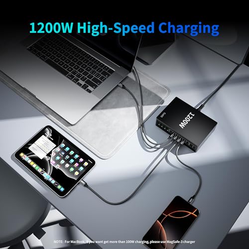 1200W USB C Charger Block Fast 12 Port MacBook Pro Charging Station