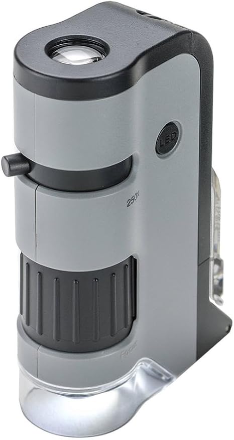 Carson MicroFlip 100x-250x, LED UV Pocket Microscope with Smartphone Clip, STEM Education (MP-250)
